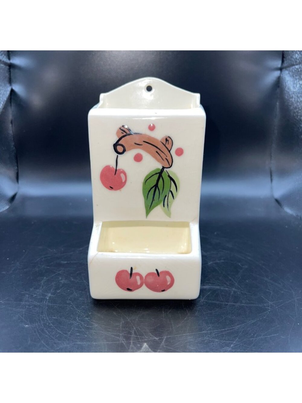 Hand-Painted Ceramic Match Holder Wall Mount Cherry Branch Design Cleminsons VTG
